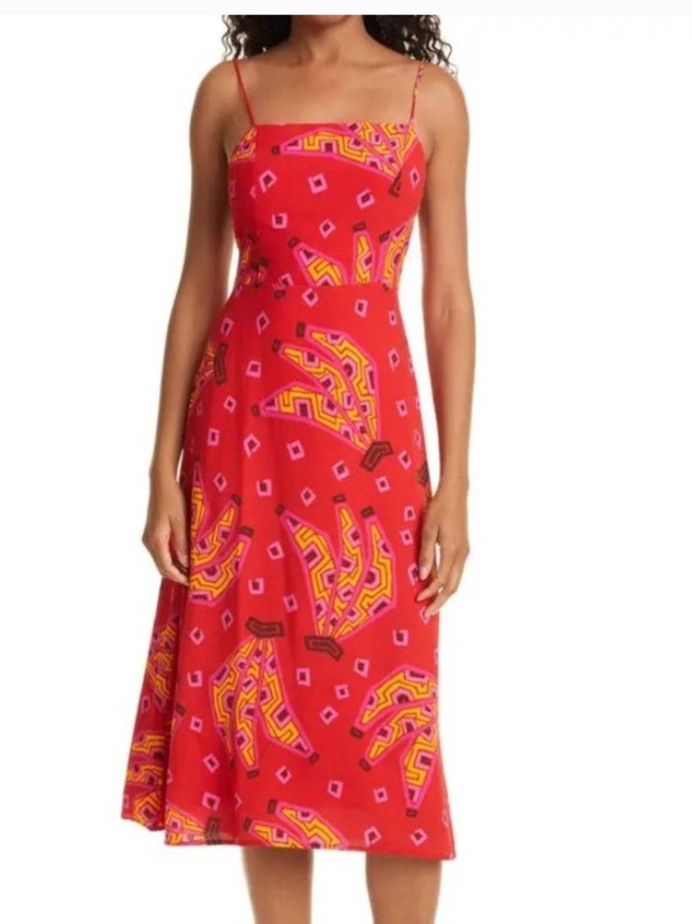 Revolve Red Printed Spaghetti-Strap Midi Dress